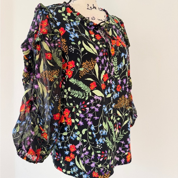 Anthropologie Maeve Blouse Jacquin Peasant Black Floral 70’ Vibe Whimsigoth core - Picture 15 of 16